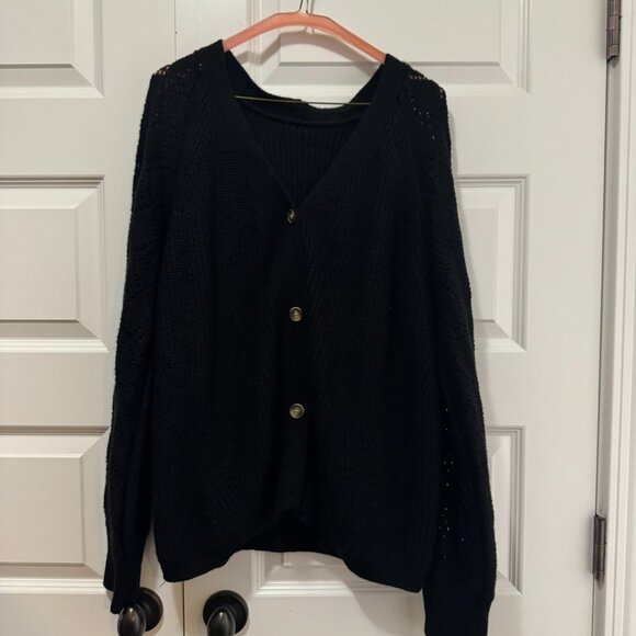 Black Knit Button-Up Cardigan – Women’s Size Large - Picture 2 of 3